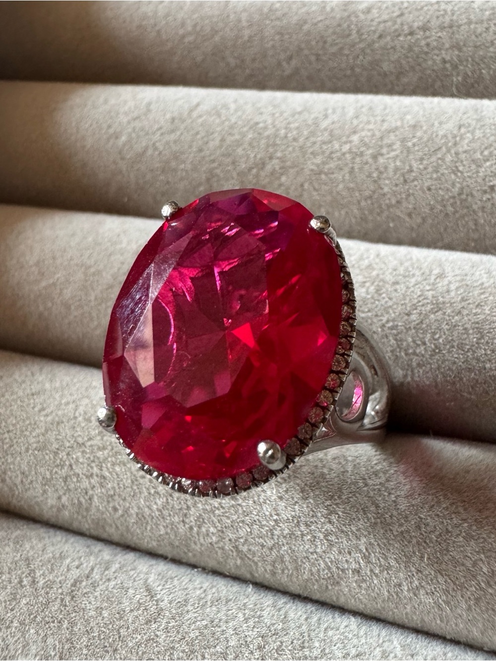JTV 22.93ctw Lab Created Ruby & White Zircon 925 Sterling Ring Size 7.5